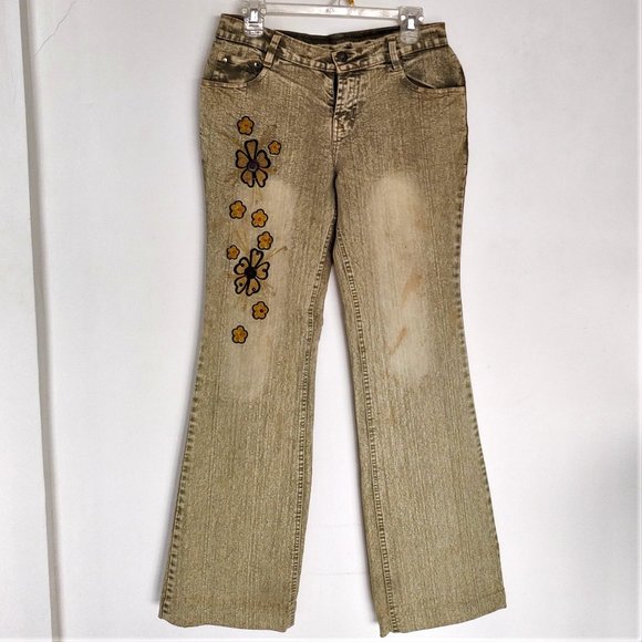 Levy khaki bell bottom embroidery pant denim stonewash high rise waist